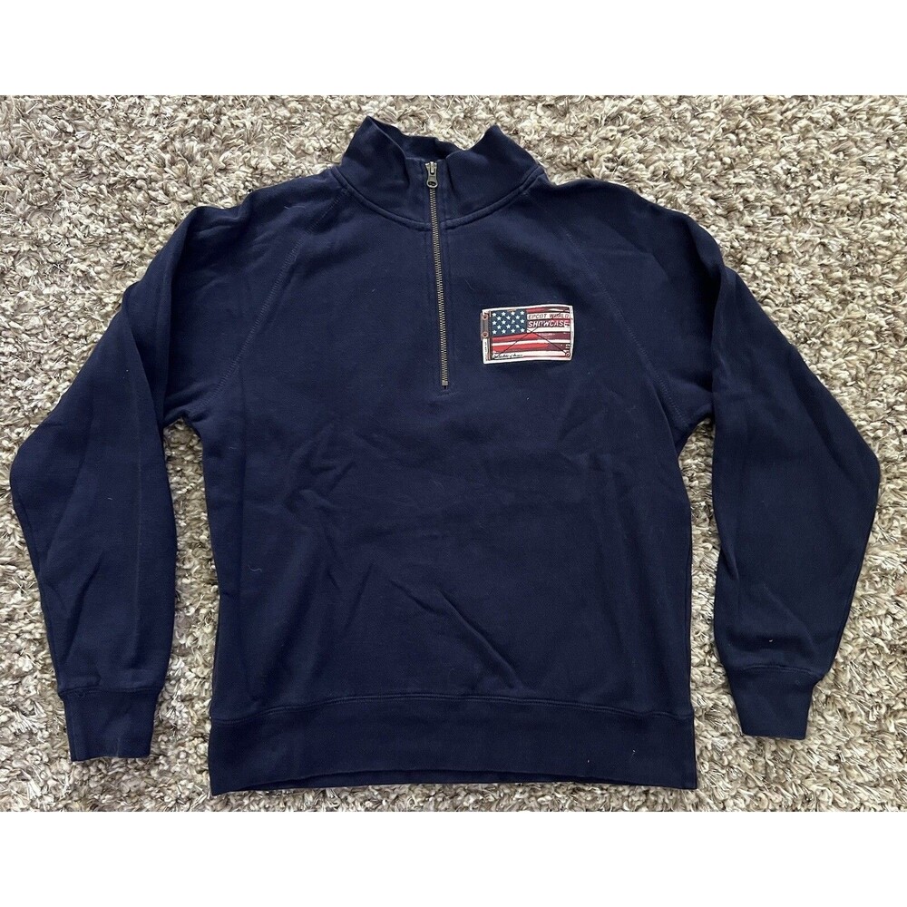 Disney Parks Epcot World Showcase 1/4 Zip Pullover USA Men 's Size M Flags Blue